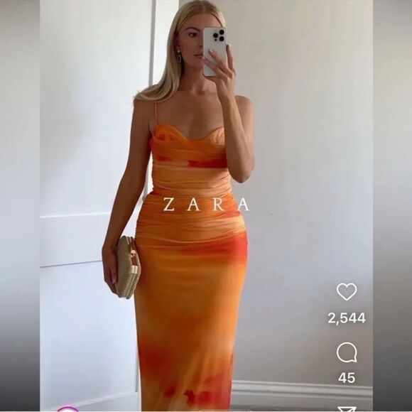 ZARA PRINTED DRAPED TULLE DRESS - Picture 6 of 15